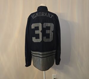 Vie Riche Embroidered Ignorant 33 Snap Button Cotton Denim Jean Shirt Medium